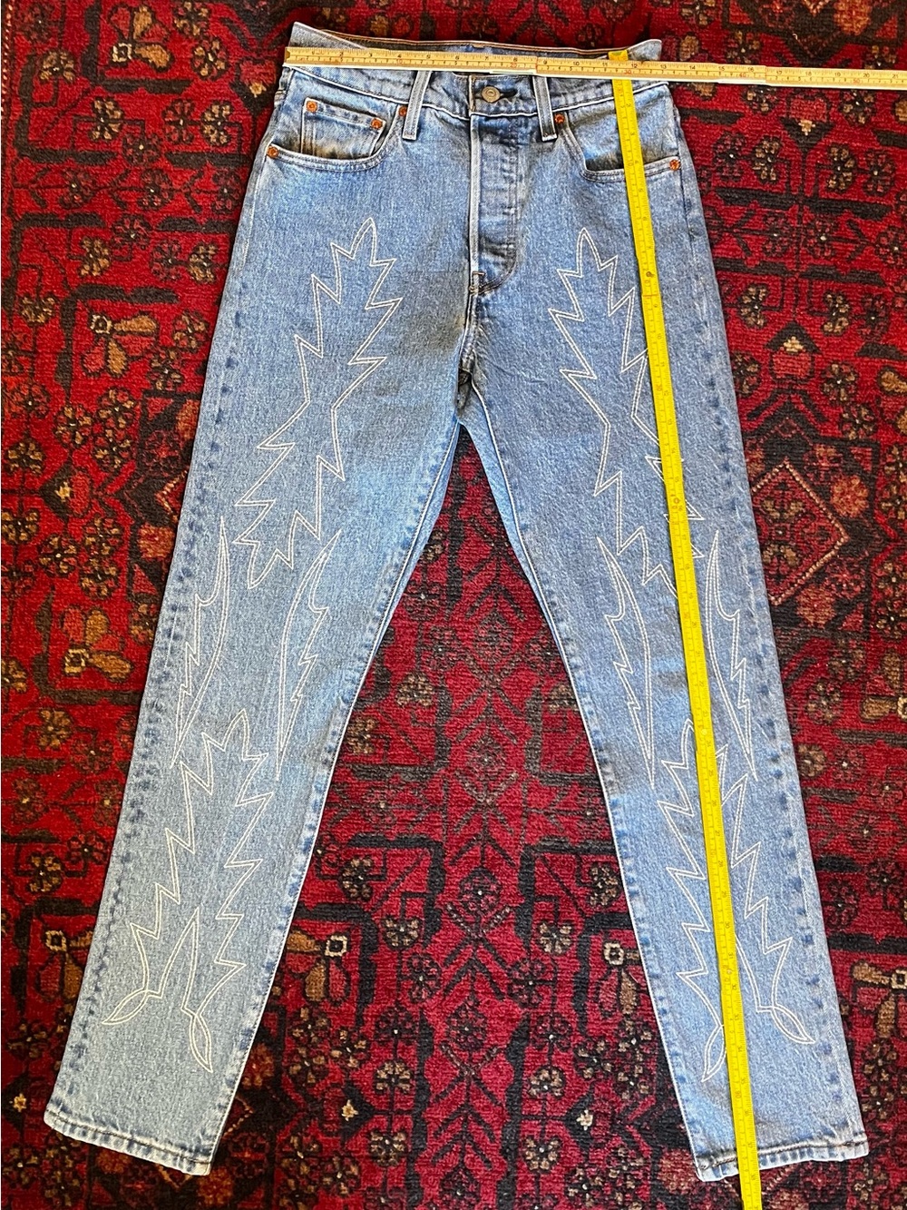 Levi's Medium Blue Straight-Leg Jeans with White Zigzag Embroidery. New no tags - Picture 9 of 15